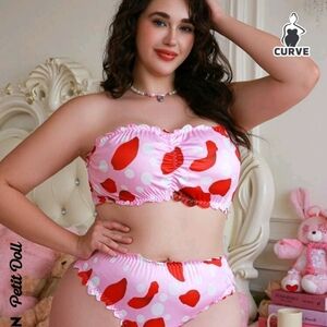Petit Doll Pink and Red Bandeau Bra Set 3XL (5514)